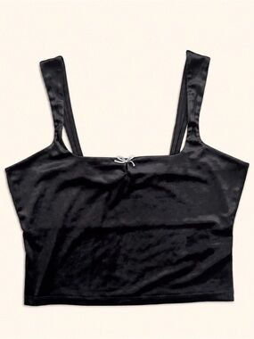 Black Velvet Crop Top with Bow Y2K Coquette Party